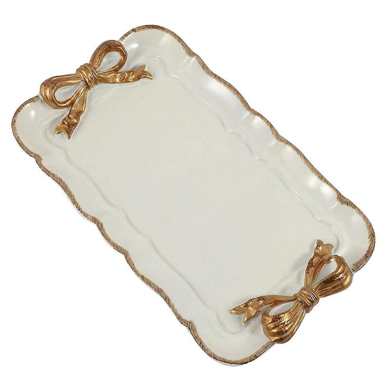 2x European Style Bow Cake Storage Trays Square Tray 12x20cm White