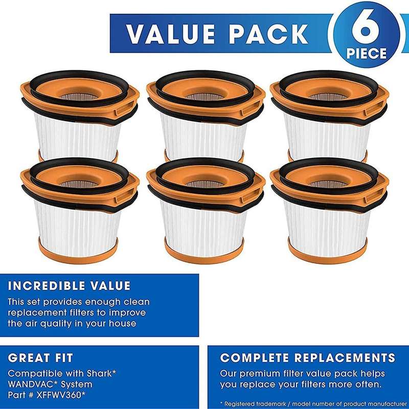 6 Pcs Replacement Filter for Shark Wandvac System Wv360 Ws620 Ws630