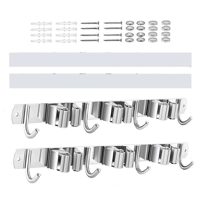 2 Pieces Of Broom Storage Racks Stainless Steel (3 Racks 4 Hooks)