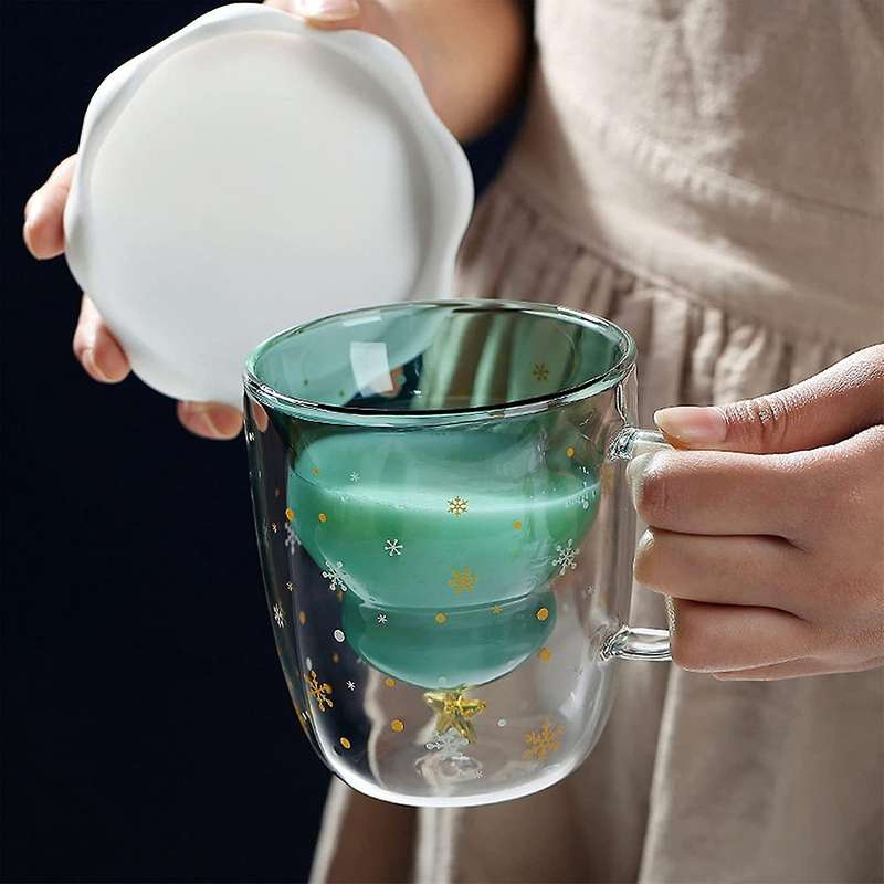 Christmas Glass Double-layer Cup, Star Wish Cup, Christmas Tree Cup
