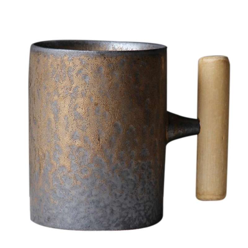 Vintage Ceramic Coffee Mug Tea Milk Beer Mug with Wood Handle 4