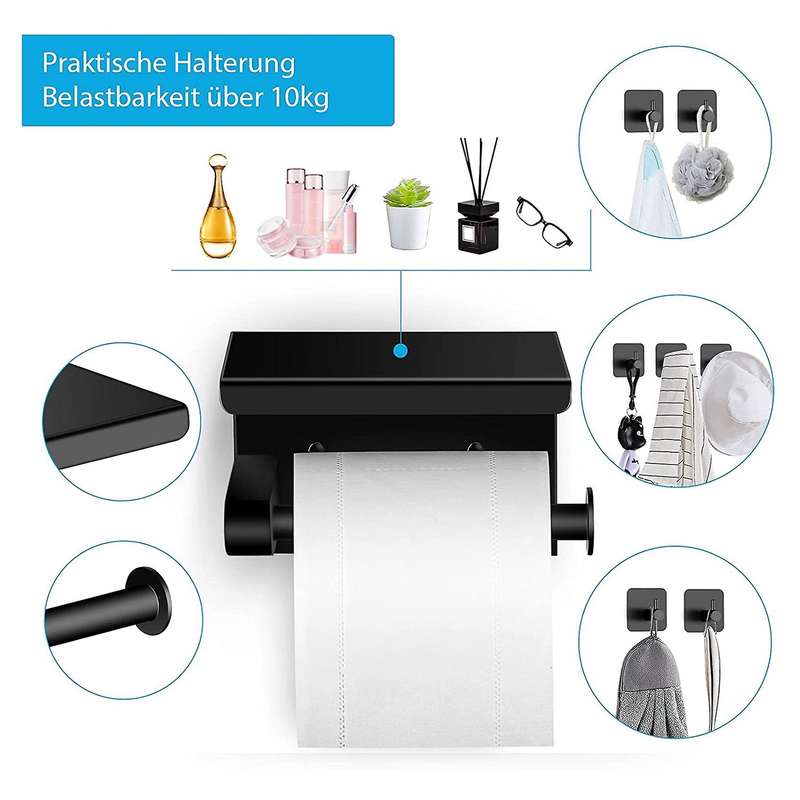 Toilet Paper Holder without Drilling with Shelf,for Bathroom Toilet