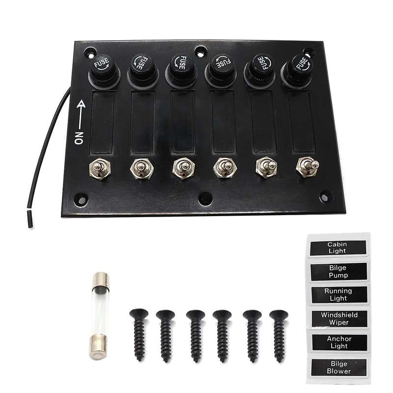 6 Gang Dc 12v/24v Fused On/off Toggle Switch Panel with 6 Screws