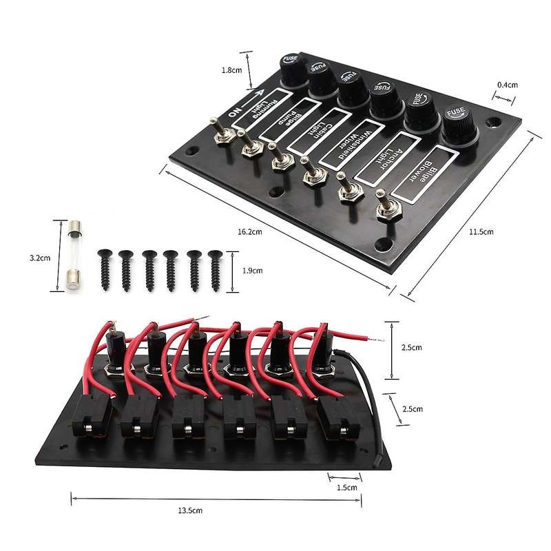 6 Gang Dc 12v/24v Fused On/off Toggle Switch Panel with 6 Screws