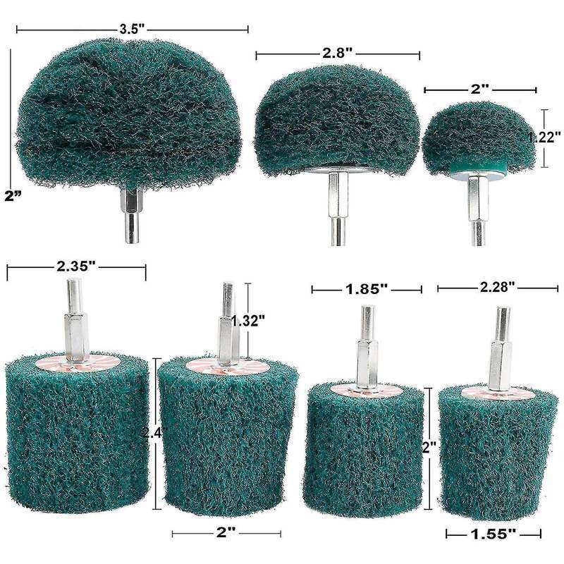 7pcs Buffing Wheels Drill Set Green Scouring Pads Wheel for Polishing