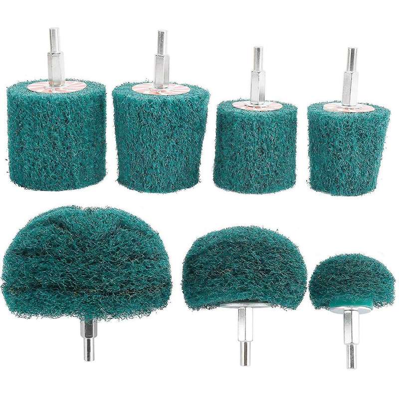 7pcs Buffing Wheels Drill Set Green Scouring Pads Wheel for Polishing