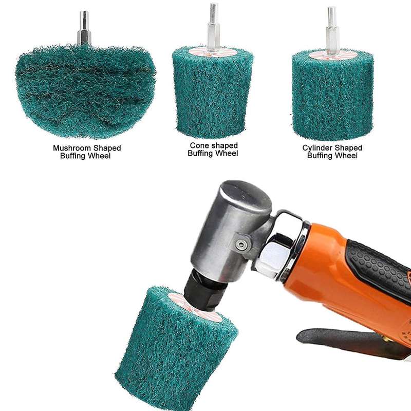 7pcs Buffing Wheels Drill Set Green Scouring Pads Wheel for Polishing