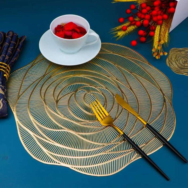 Placemats and Coasters Set Of 6 Pressed Round Place Mats Gold