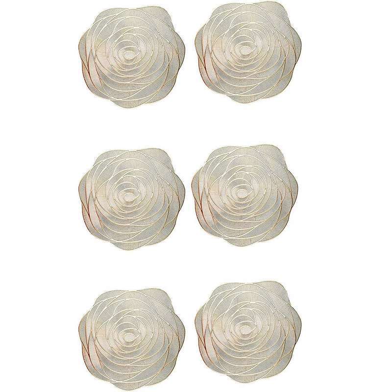 Placemats and Coasters Set Of 6 Pressed Round Place Mats Gold