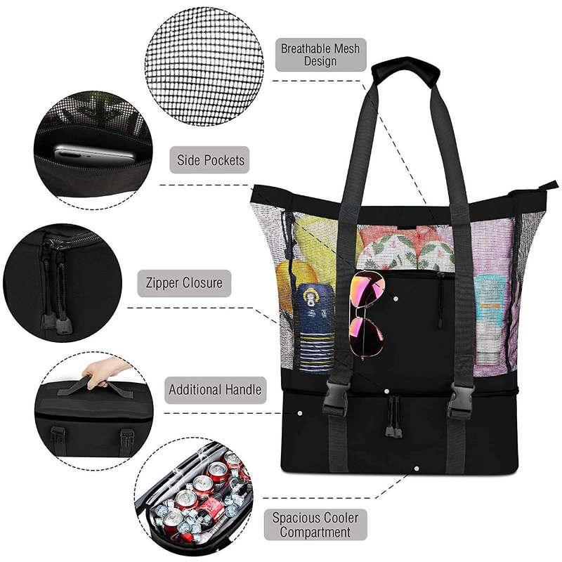 Mesh Beach Tote Bag with Beach Cooler - Capacity 34l 150lbs for Women