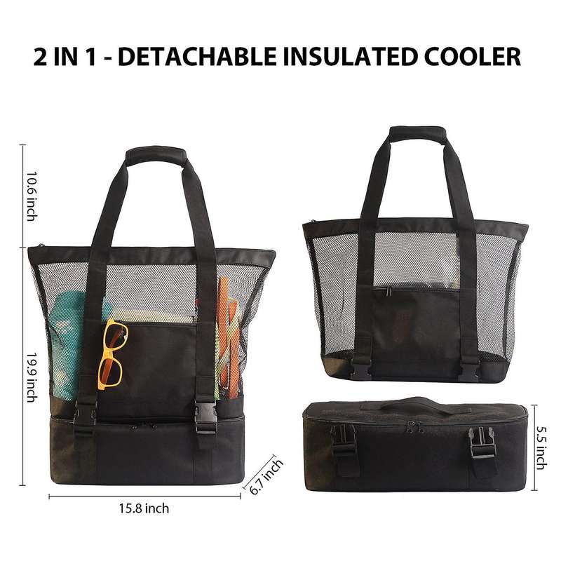 Mesh Beach Tote Bag with Beach Cooler - Capacity 34l 150lbs for Women