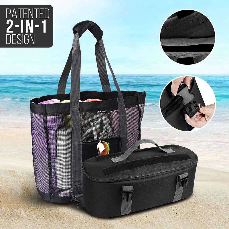 Mesh Beach Tote Bag with Beach Cooler - Capacity 34l 150lbs for Women