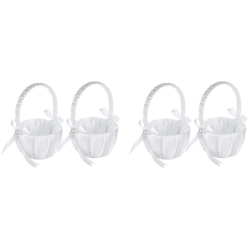 4 Pack Wedding Satin Flower Basket,bowknot Party Rose Flower Basket