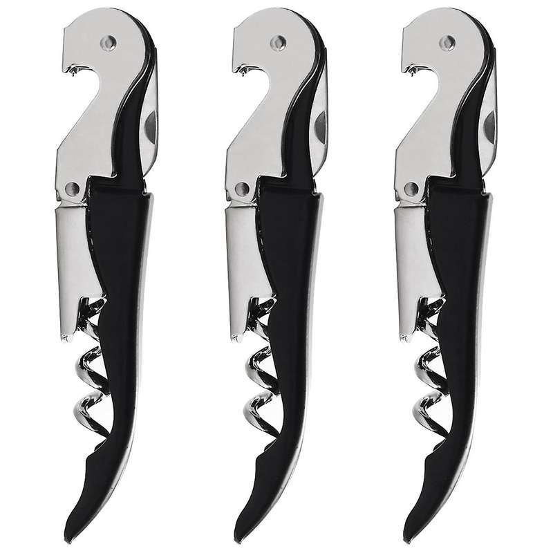 3 Pack Corkscrew Heavy Duty Wine Opener Set with Foil Cutter (black)