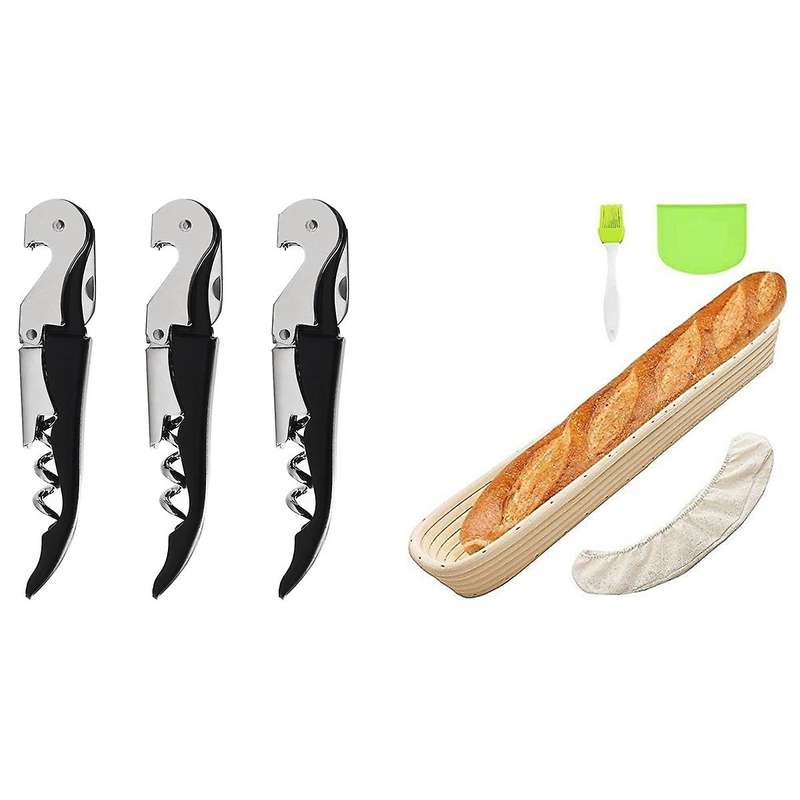 3 Pack Corkscrew Heavy Duty Wine Opener Set with Foil Cutter (black)