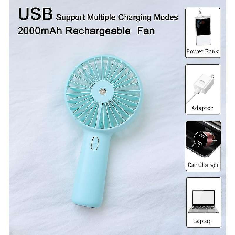 3 Speeds 2500mah Rechargeable Fan with Travel Personal Fan (blue)