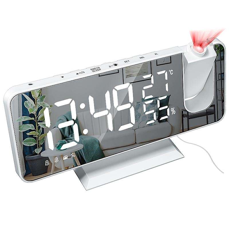 Projection Alarm Clock with Fm ,temperature Monitor,easy to Use,white