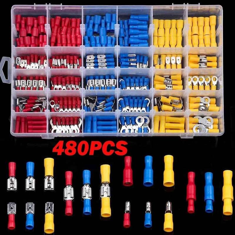 480pcs Spade Terminal Insulated Cable Wire Crimp Butt Ring Fork Set
