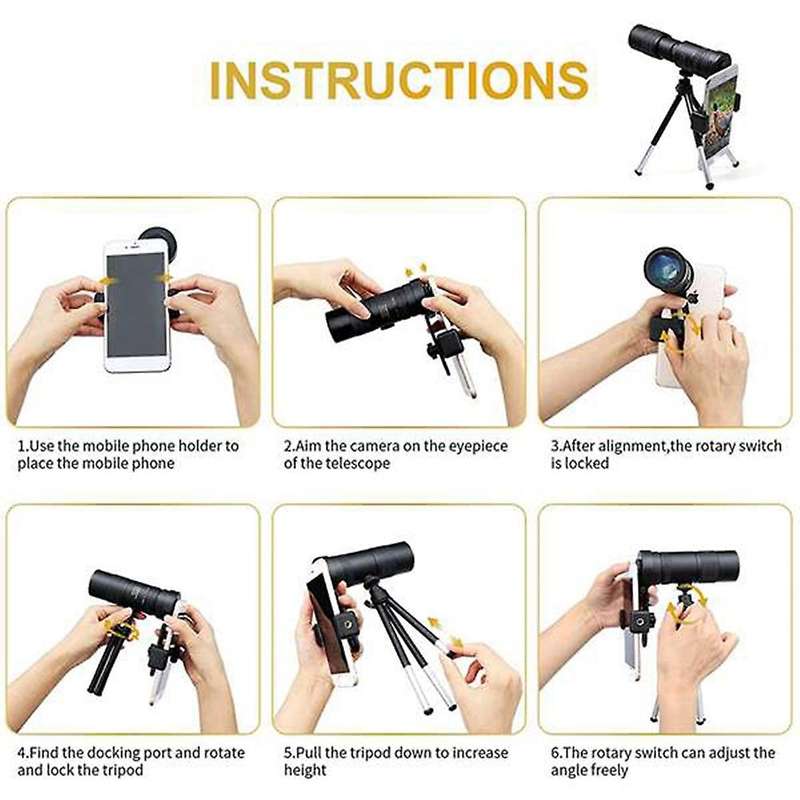 Monocular Telescope 4k 10-300x40mm,with Smartphone Holder&tripod