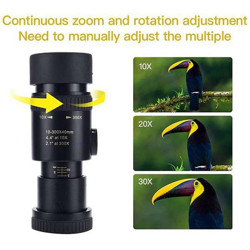 Monocular Telescope 4k 10-300x40mm,with Smartphone Holder&tripod