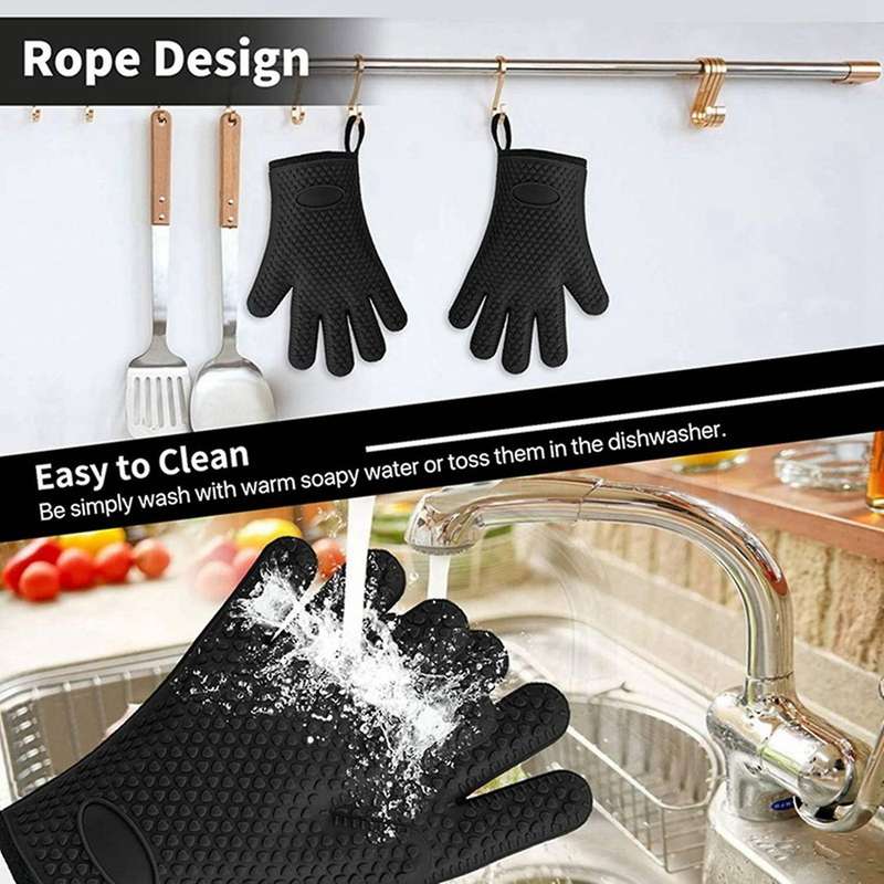 4x Heat Resistant Silicone Waterproof Non-slip Oven Mitts for Kitchen