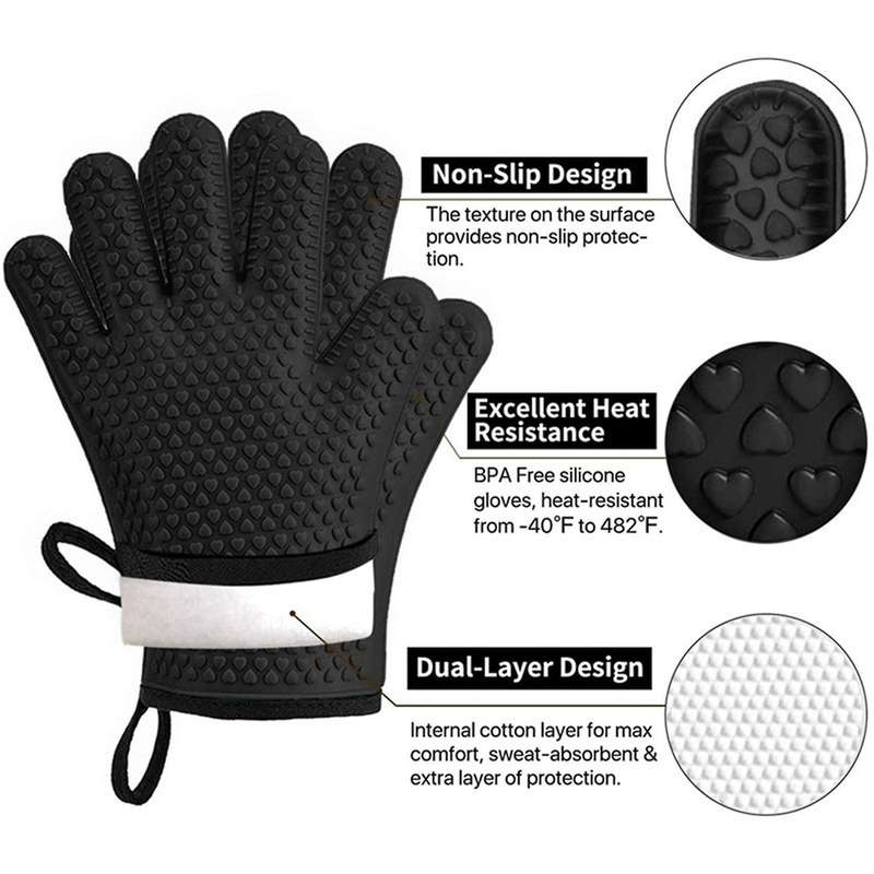 4x Heat Resistant Silicone Waterproof Non-slip Oven Mitts for Kitchen