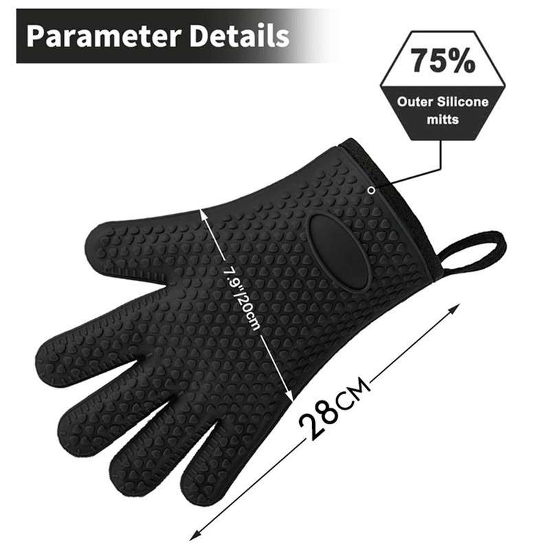 4x Heat Resistant Silicone Waterproof Non-slip Oven Mitts for Kitchen
