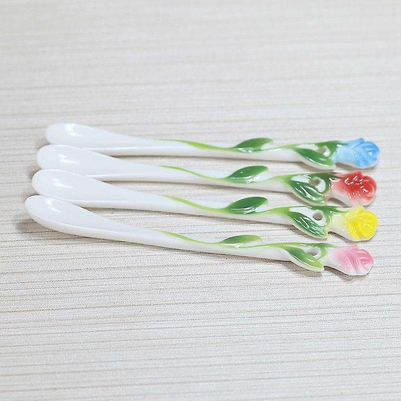 Ceramic Rose Flower Shape Teacups Breakfast Cups with Spoon-pink
