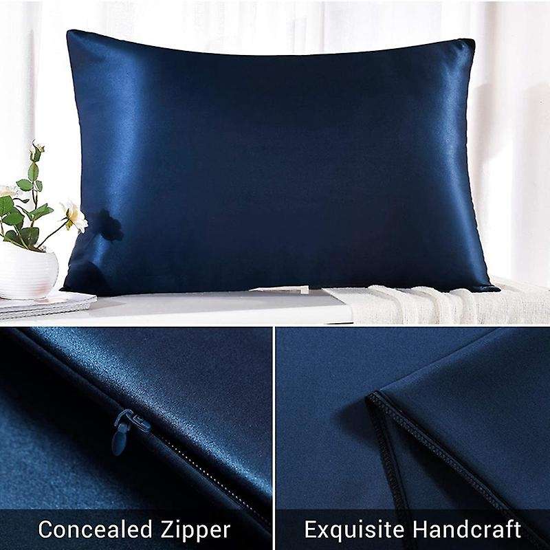 Both Sides Natural Pure Mulberry Silk Pillowcase Navy Blue