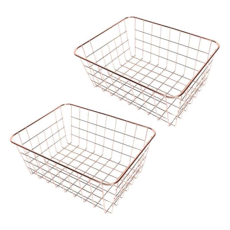 2x Nordic Style Metal Wire Storage Basket Cosmetic Holder -rose Gold