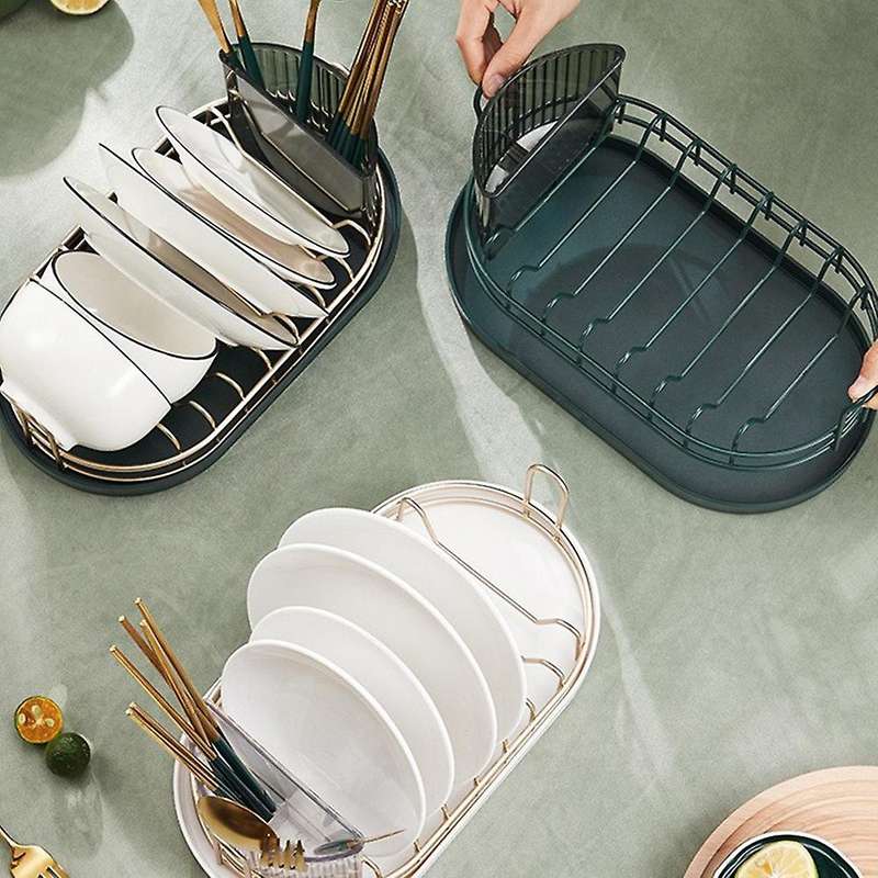 Kitchen Household Sink Rack Knife and Fork Rack(dark Green)