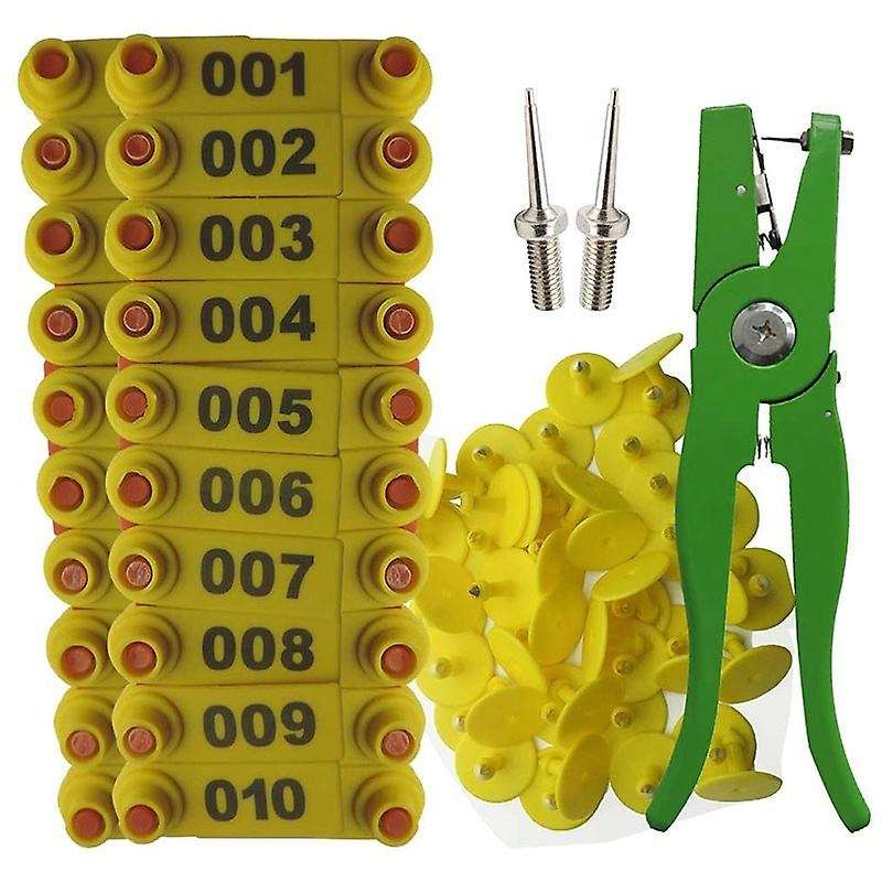 Ear Tag Pliers Ear Tag Sheep Marker Applicator 001-100 Tags-yellow