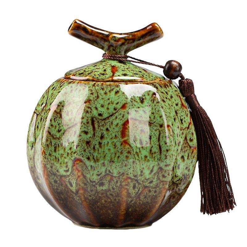 Pumpkin Style Tea Jar Ceramic Tea Barrel Black Tea Sealed Tank Green