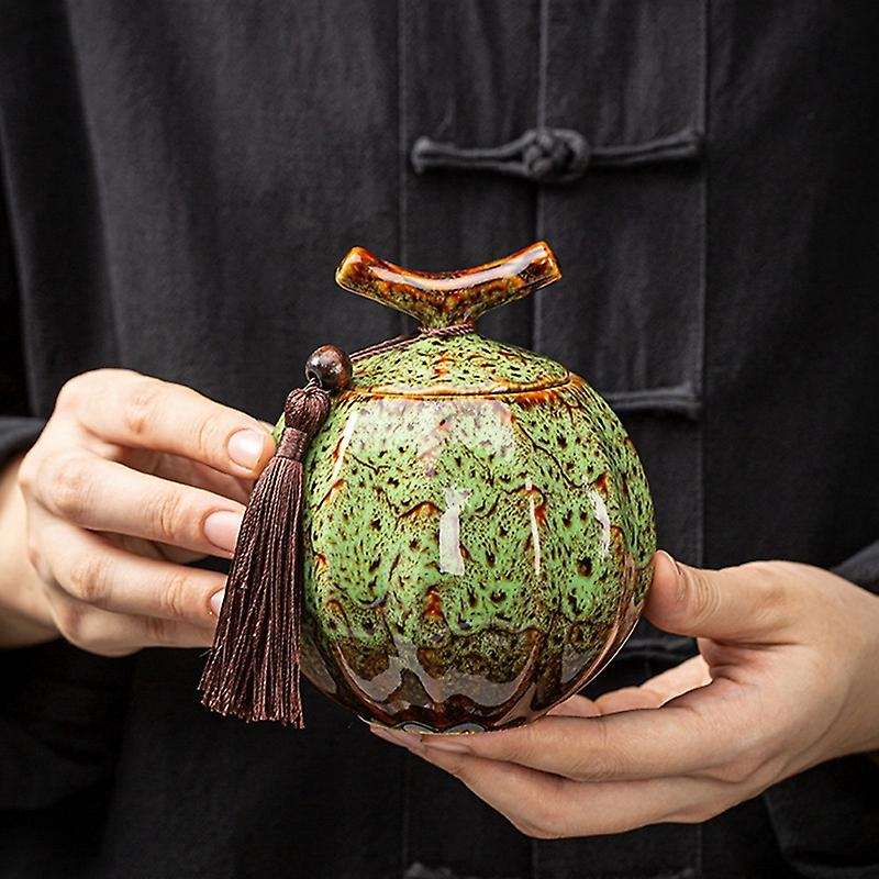 Pumpkin Style Tea Jar Ceramic Tea Barrel Black Tea Sealed Tank Red