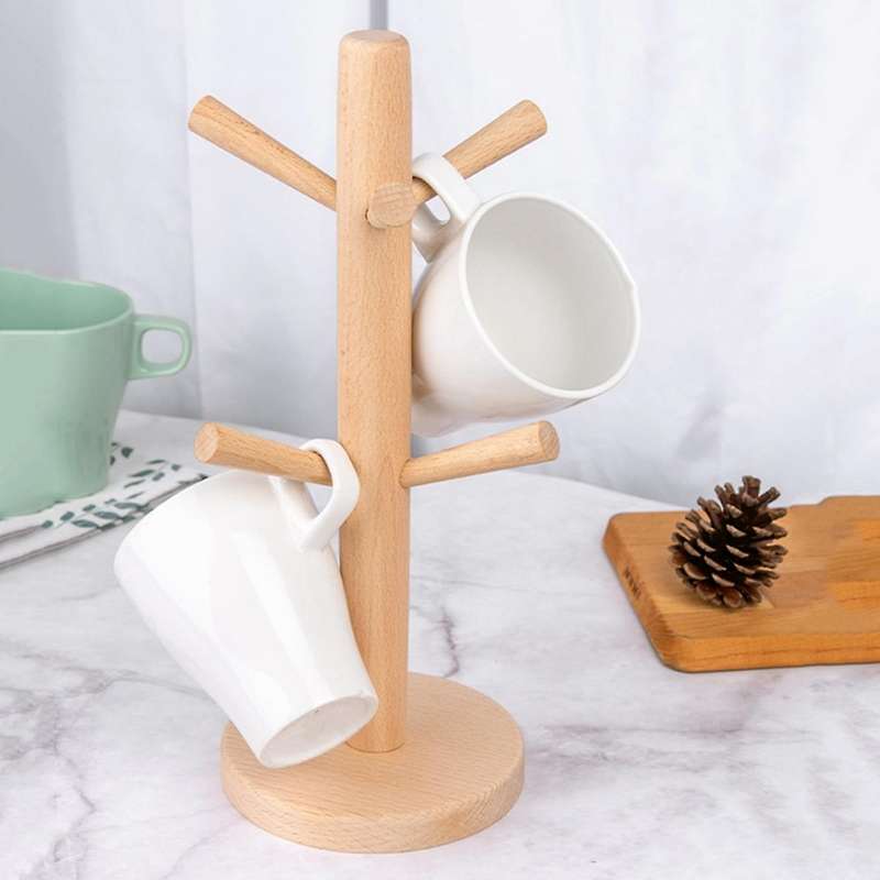 Beech Wood Cup Holder Simple Six-claw Drain Tea Cup Household Wooden