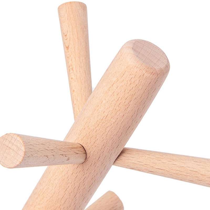 Beech Wood Cup Holder Simple Six-claw Drain Tea Cup Household Wooden