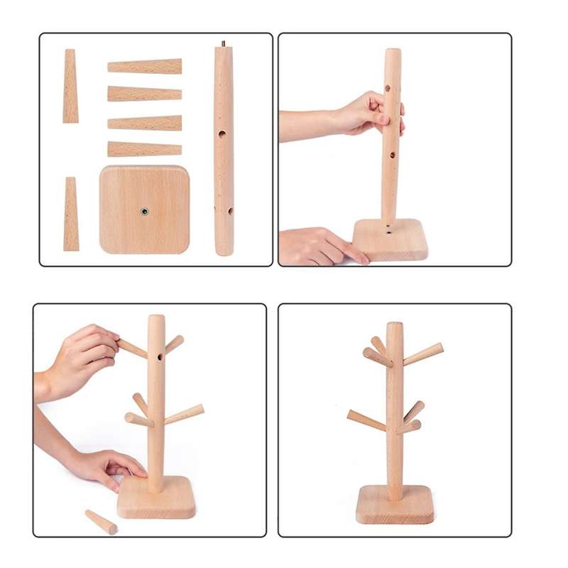Beech Wood Cup Holder Simple Six-claw Drain Tea Cup Household Wooden