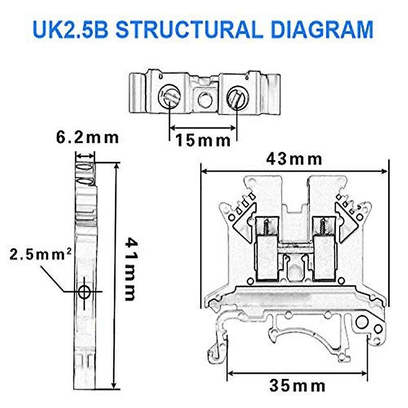 Uk2.5n-gr Din Rail Terminal Block, Screw Clamp, Pack Of 100