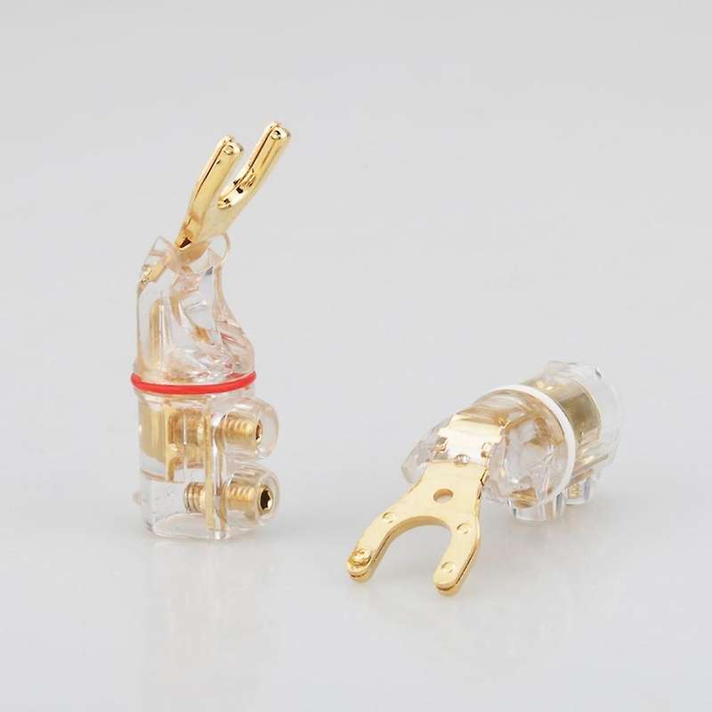 24k Gold-plated Crystal Y Plug Speaker Plugs, 4pcs