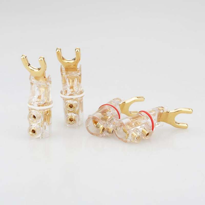 24k Gold-plated Crystal Y Plug Speaker Plugs, 4pcs