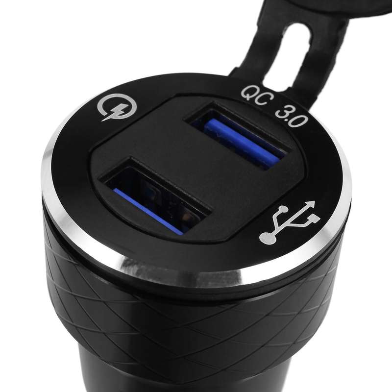 2x Aluminum Alloy Quick Charge 3.0 Dual Motorcycle Usb Charger