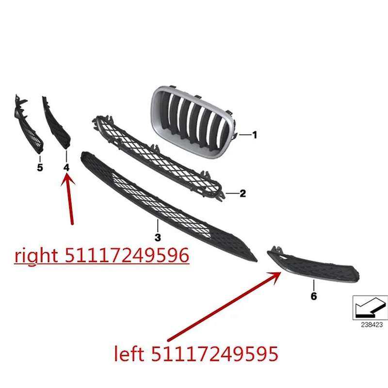 Automobile Front Bumper Grille Front Ventilation Lower Grille Fog Light Frame 51117249596 5111724959