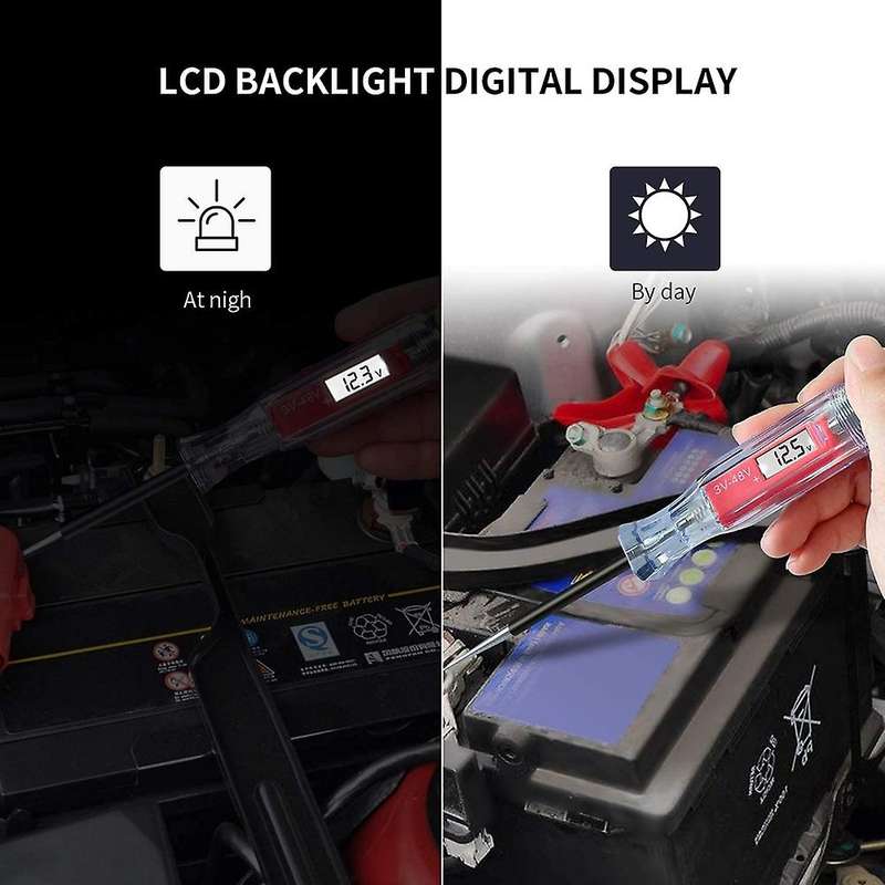Automotive Test Light Digital LCD Circuit Tester, DC 3V-48V Auto Electric Light Tester Tool with Vol