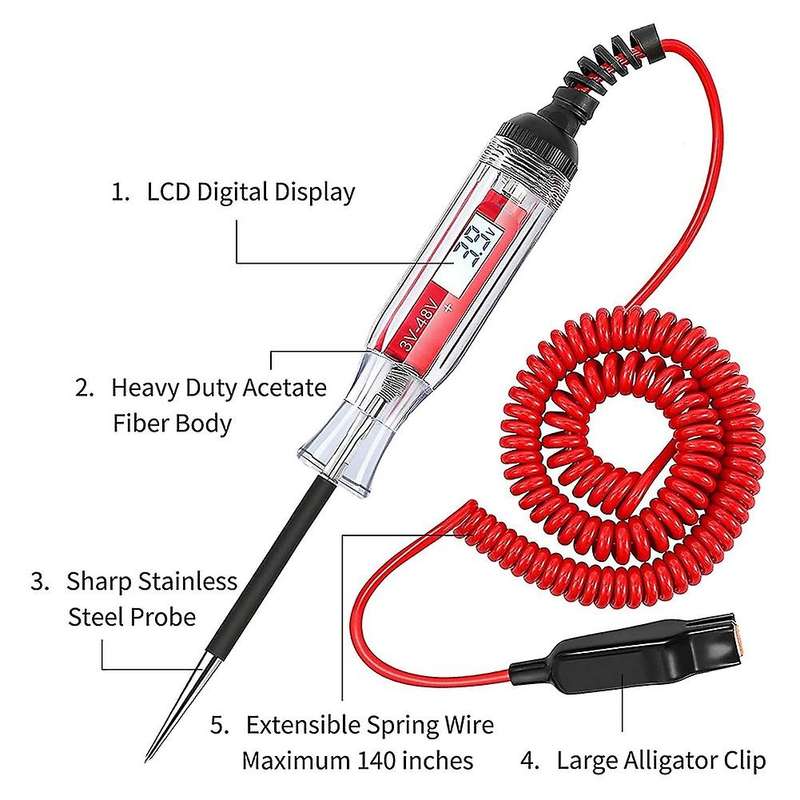 Automotive Test Light Digital LCD Circuit Tester, DC 3V-48V Auto Electric Light Tester Tool with Vol