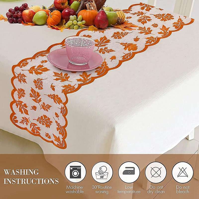Autumn Decoration Thanksgiving Table Runner Maple Leaf Lace Brown Table Runner Autumn Decoration