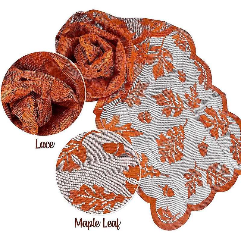 Autumn Decoration Thanksgiving Table Runner Maple Leaf Lace Brown Table Runner Autumn Decoration