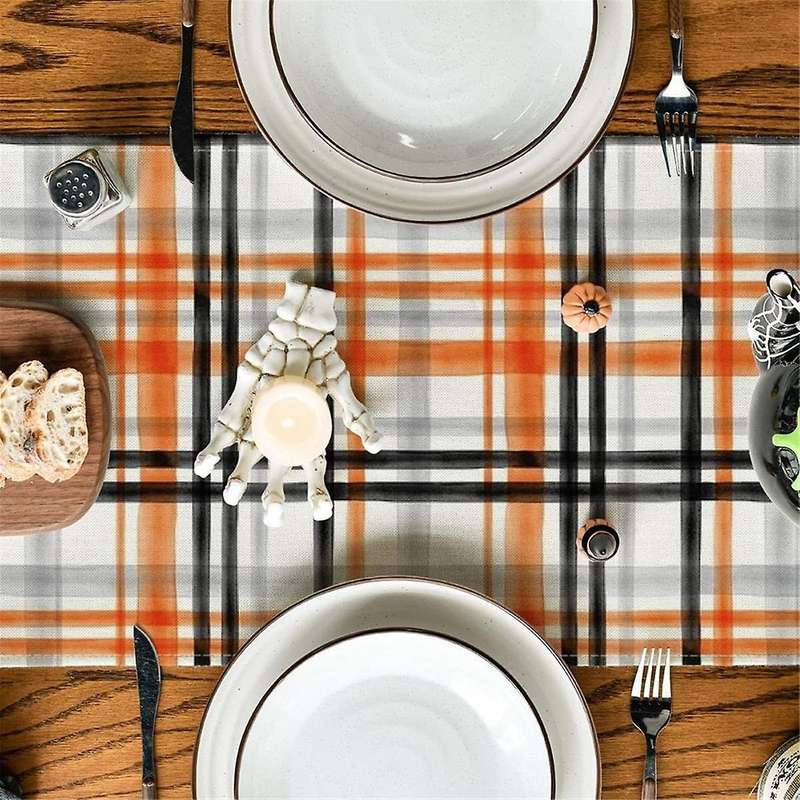 Autumn Lineplaid Printed Table Flag Linen Durable Table Cloth Party Setting Ceremonial Table Towel D