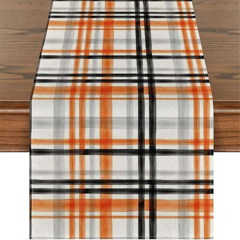 Autumn Lineplaid Printed Table Flag Linen Durable Table Cloth Party Setting Ceremonial Table Towel D