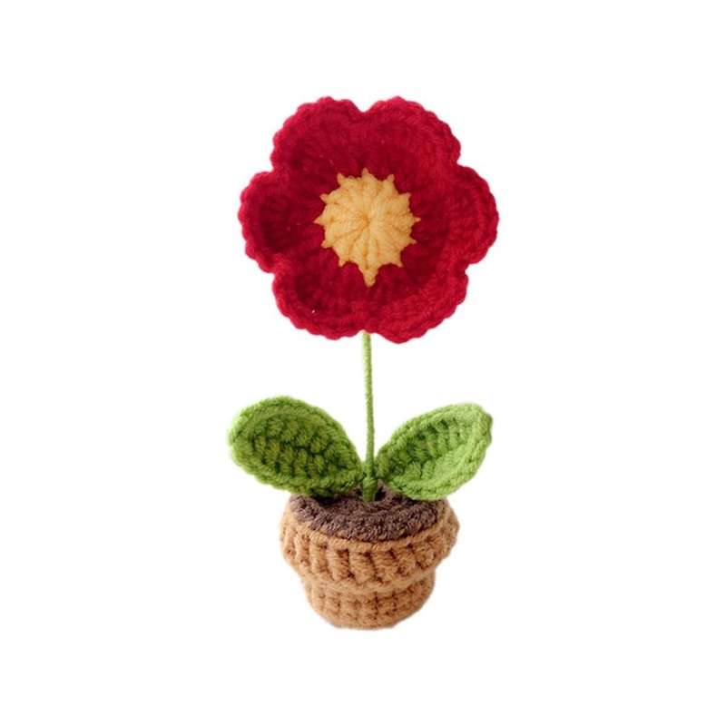 B Hand-Knitted Flowers Potted Crochet Artificial Plants Finished Woven Gift