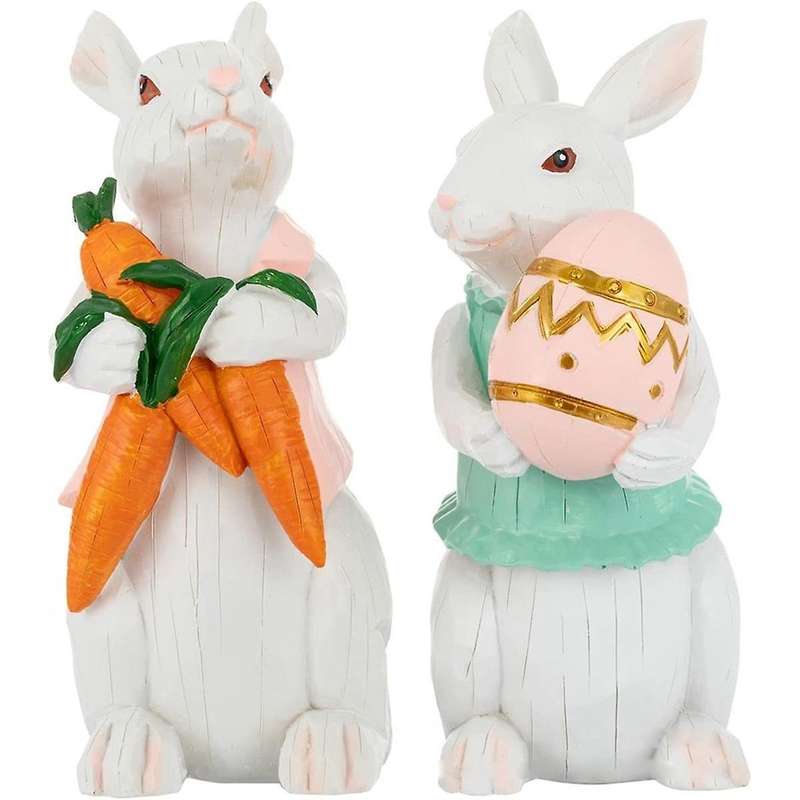 B Easter Resin Bunny Statues Decoration for Home Funny Rabbit Spring Summer Table Figurines
